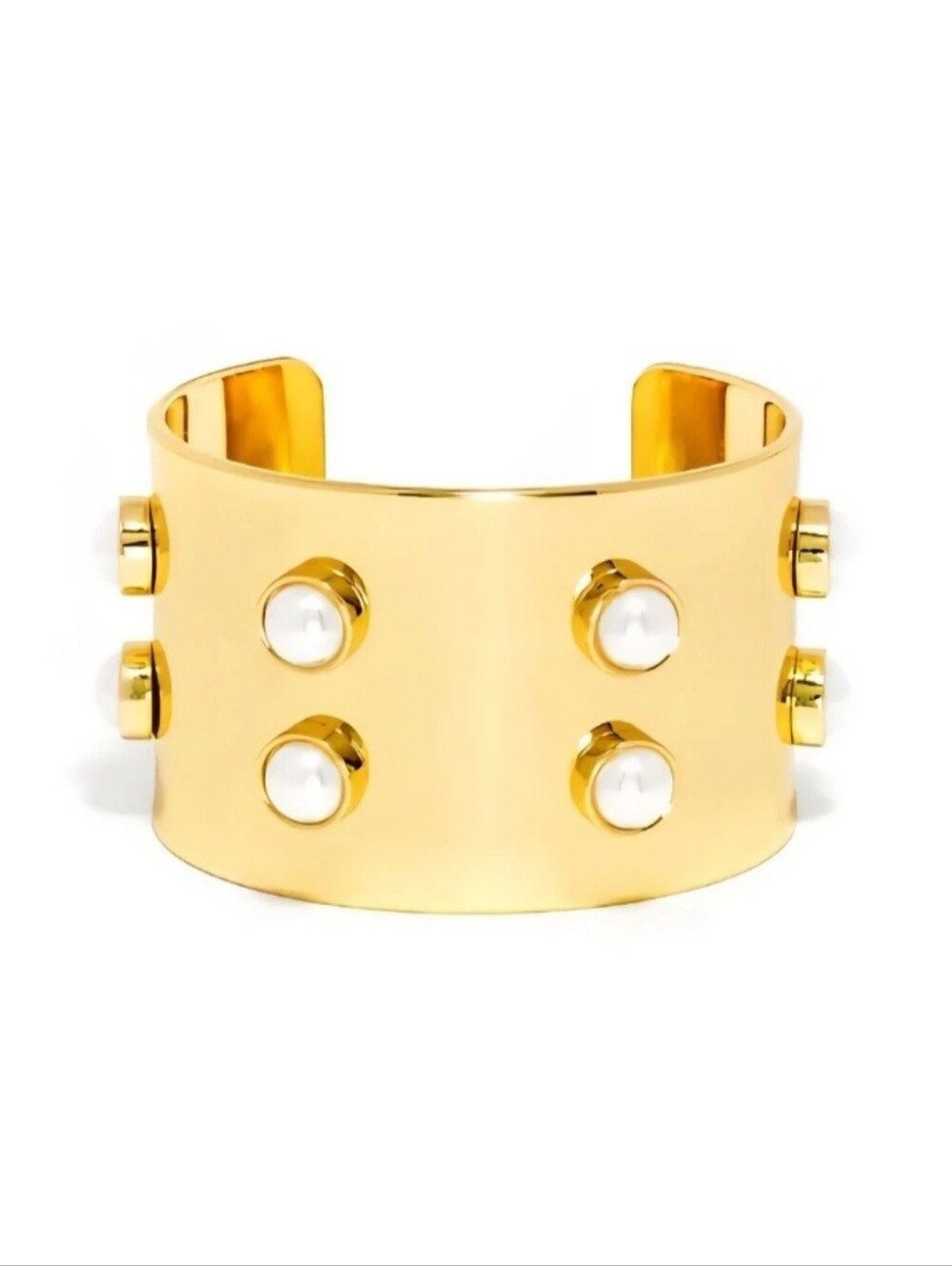 BaubleBar x Olivia Palermo Gold Pearl-Stud Wide Cuff Bracelet
